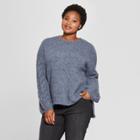 Women's Plus Size Long Cable Sleeve Pullover - Universal Thread Blue X