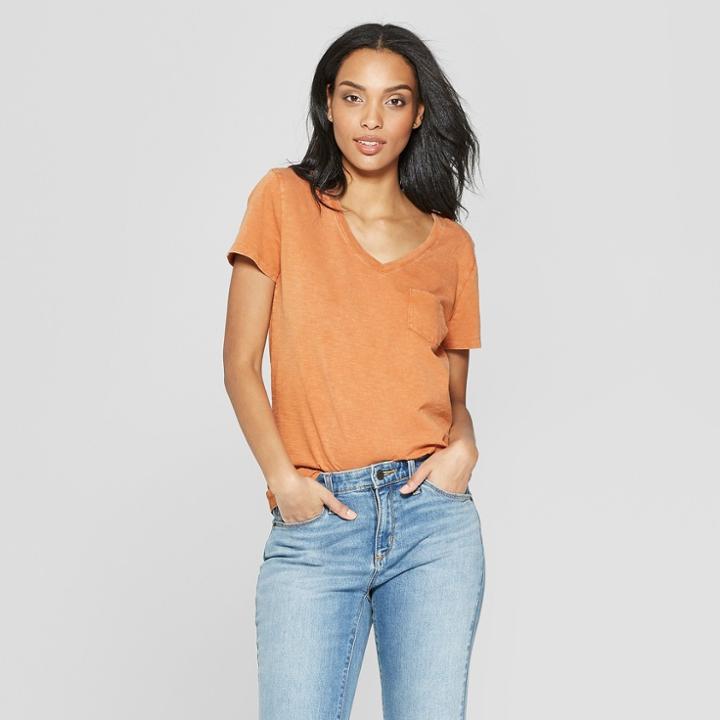 Women's Short Sleeve V-neck T-shirt - Universal Thread Orange
