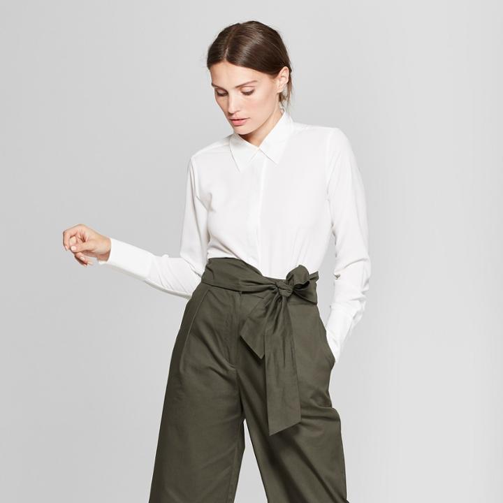 Women's Long Sleeve Collared Button-down Blouse - Prologue White
