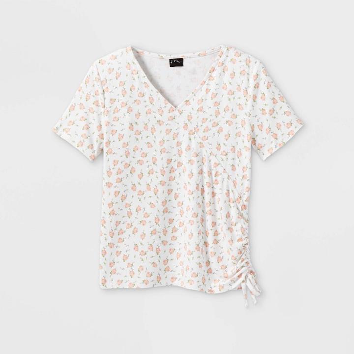 Girls' Wrap Short Sleeve T-shirt - Art Class White Floral