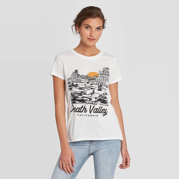 Women's Short Sleeve Death Valley Graphic T-shirt - Awake White
