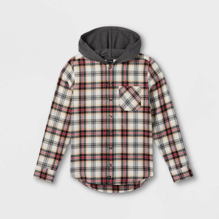 Boys' Boxy Flannel Hooded Long Sleeve Button-down Shirt - Art Class Gray