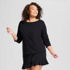 Women's Plus Size 3/4 Sleeve Boatneck T-shirt - A New Day Black X
