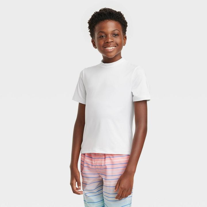 Plusboys' Solid Short Sleeve Rash Guard Swim Shirt - Cat & Jack White