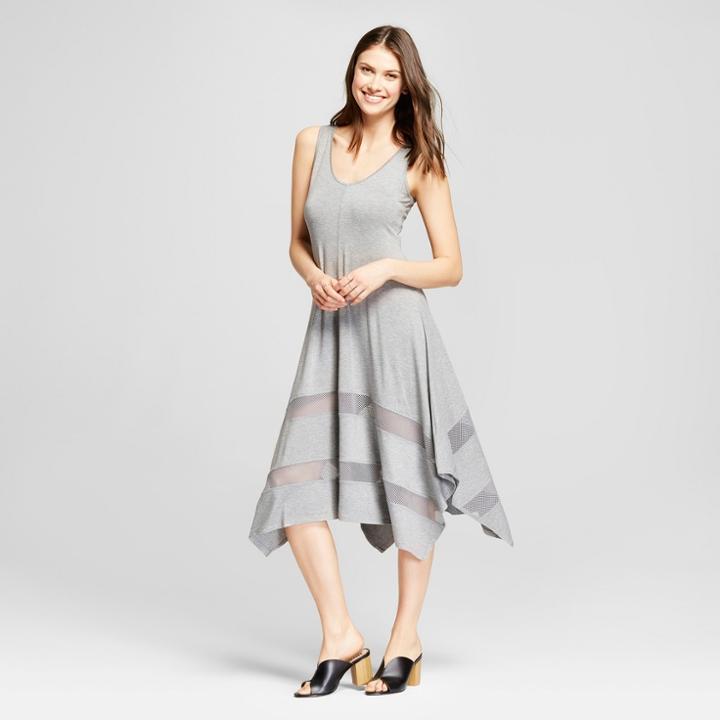 Women's Knit Midi Dress With Mesh Detail - Spenser Jeremy - Gray