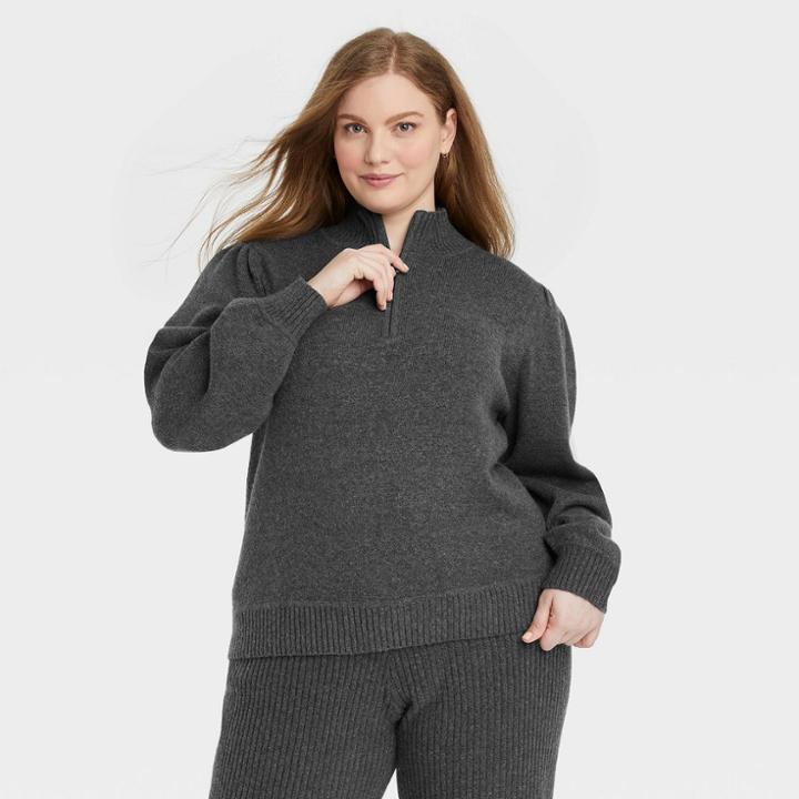 Women's Plus Size Mock Turtleneck Pullover Sweater - Universal Thread Charcoal Gray