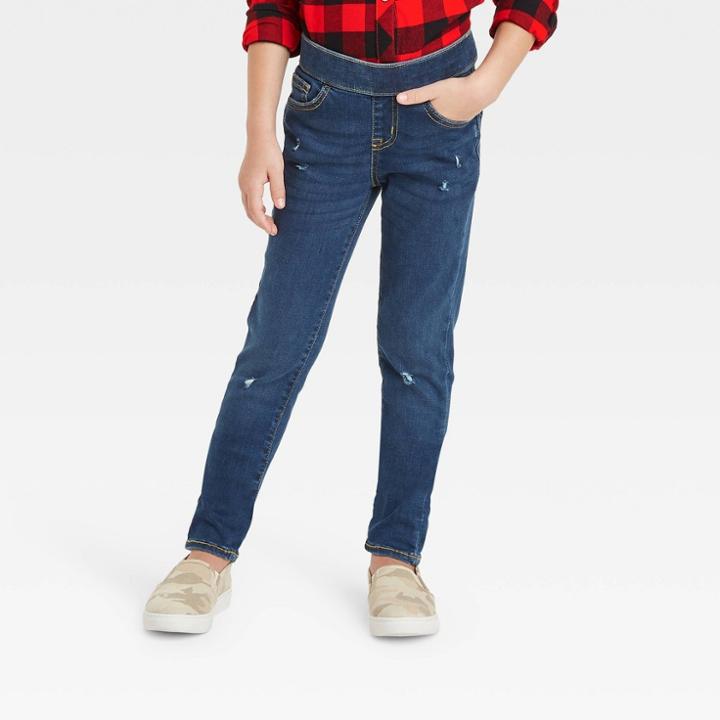 Girls' Mid-rise Pull-on Jeggings - Cat & Jack Dark Wash