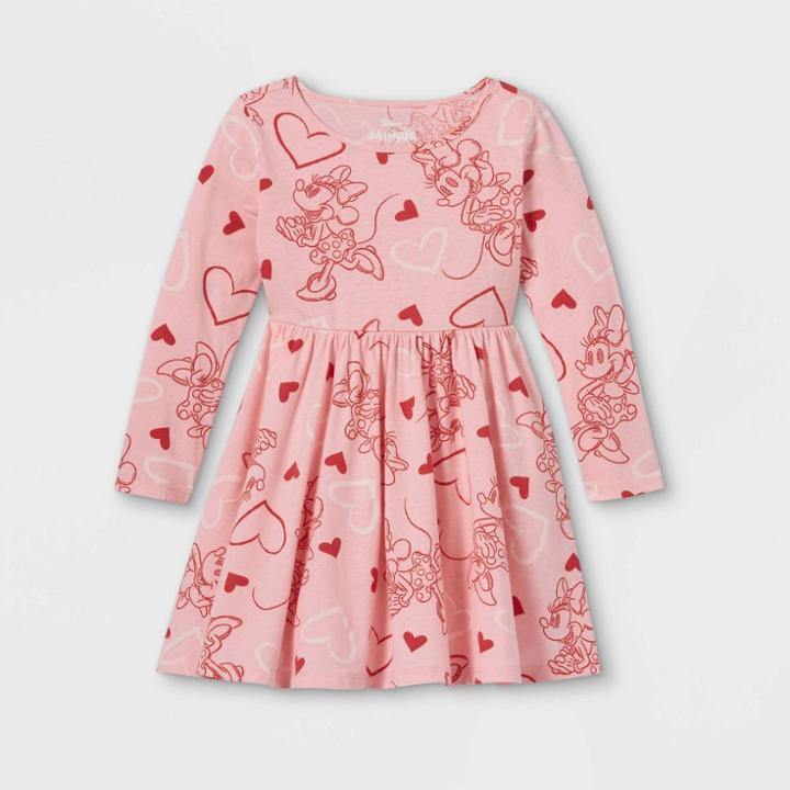 Disney Toddler Girls' Minnie Mouse Valentine's Day Long Sleeve Knit Dress - Pink