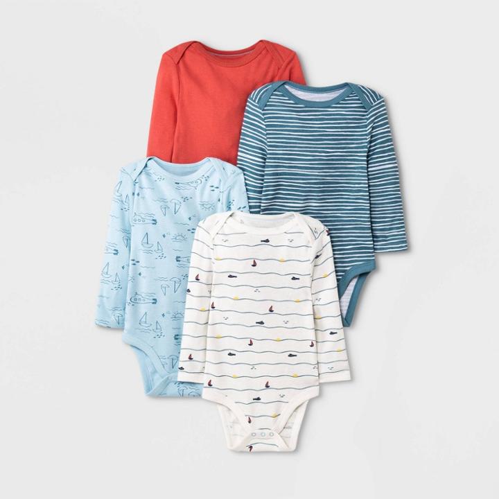 Baby Boys' 4pk Sweet Seaside Long Sleeve Bodysuit - Cloud Island Blue