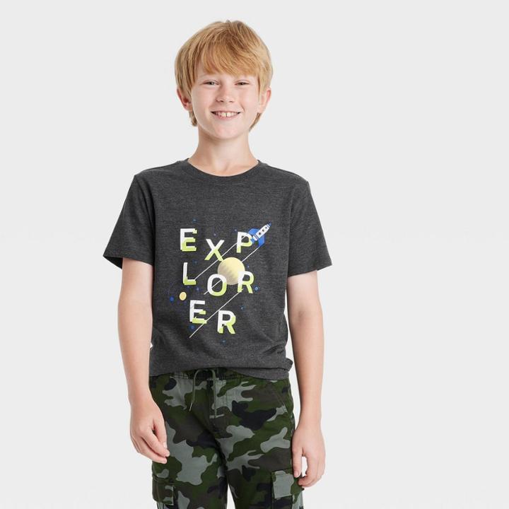 Boys' 'explorer' Short Sleeve Graphic T-shirt - Cat & Jack Charcoal Gray