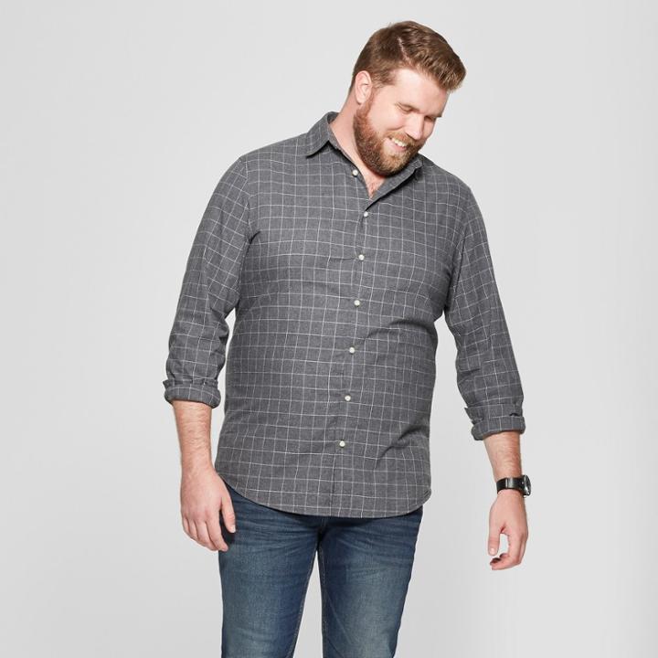 Men's Big & Tall Long Sleeve Dressy Casual Button-down Shirt - Goodfellow & Co Charcoal (grey)