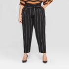 Women's Plus Size Mid-rise Striped Paperbag Pants - Who What Wear Black