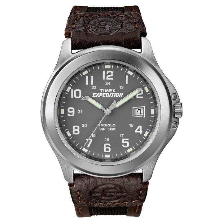 Men's Timex Expedition Watch With Nylon And Leather Strap - Silver/brown T40091jt,