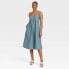 Women's Spaghetti Strap Embroidered Dress - Universal Thread Blue Floral