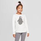 Girls' Long Sleeve Tie Front Penguin Graphic T-shirt - Cat & Jack White