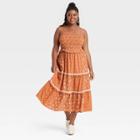 Women's Plus Size Sleeveless Tiered Dress - Universal Thread Orange Floral
