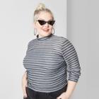 Women's Plus Size Striped Long Sleeve Glitter Crop Mock Neck Top - Wild Fable Heather Gray