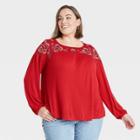 Women's Plus Size Long Sleeve Embroidered Knit Top - Knox Rose Red