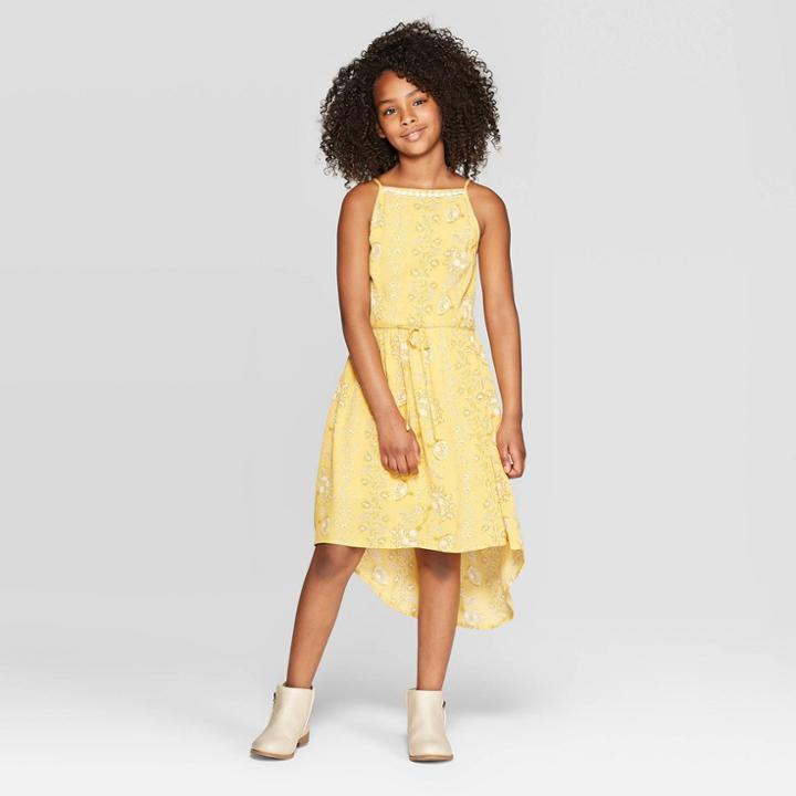 Girls' V-neck Woven Dress - Art Class Gold