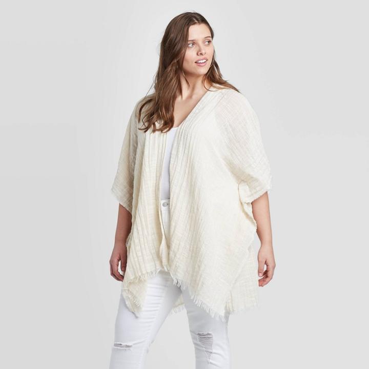 Women's Plus Size Slub Kimono - Universal Thread Cream One Size, Women's, White