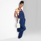 Women's Contrast Stitch Baggy Overalls - Wild Fable Dark Blue Denim