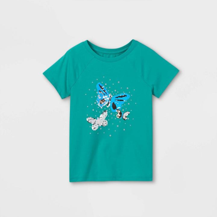 Girls' Flip Sequin Butterfly Short Sleeve T-shirt - Cat & Jack Jade Green
