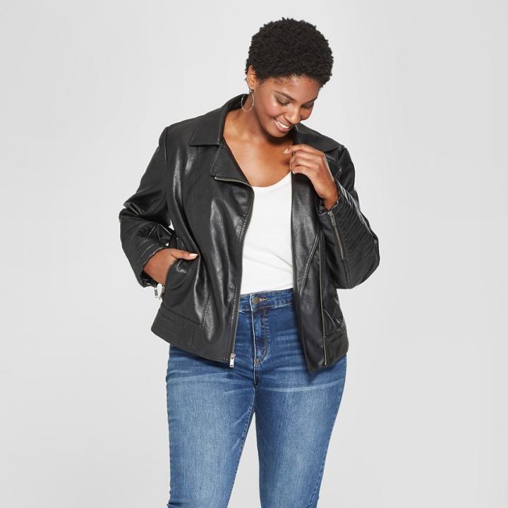 Women's Plus Size Moto Jacket - Ava & Viv Black