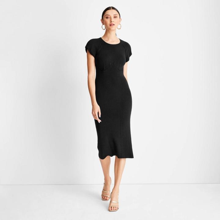 Women's Short Sleeve Open Back Sweater Dress - Future Collective With Kahlana Barfield Brown Black Xxs
