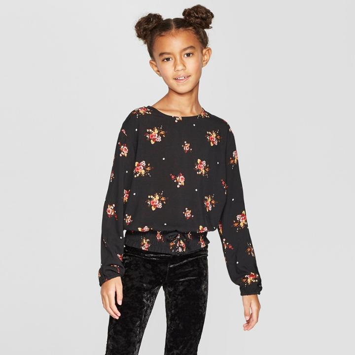 Girls' Tie Front Waist Long Sleeve Top - Art Class Black