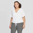 Women's Plus Size Short Sleeve V-neck Textured Knit T-shirt - Who What Wear White