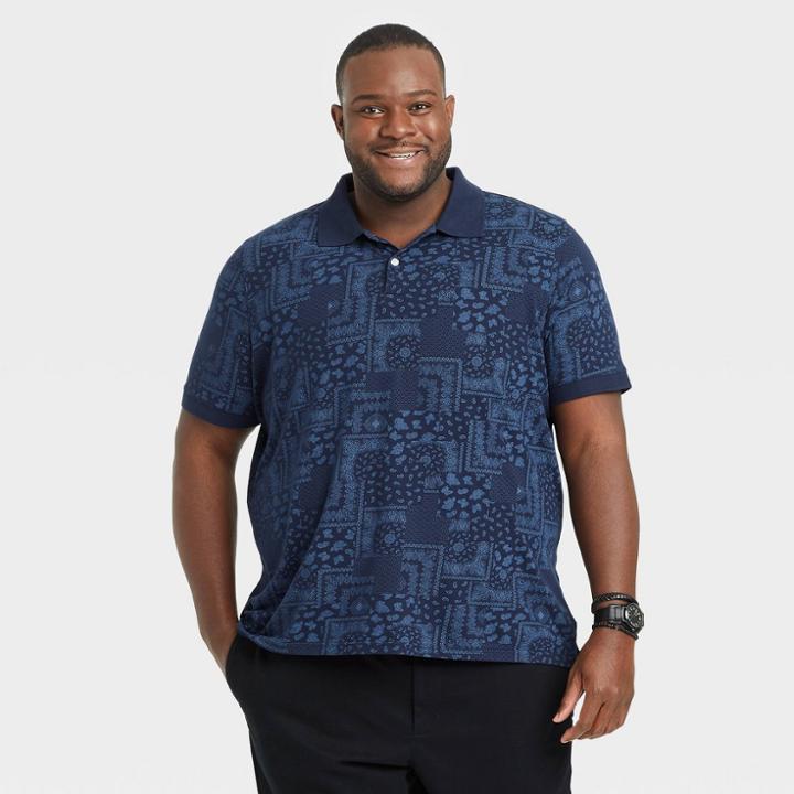Men's Big & Tall Printed Standard Fit Short Sleeve Collared Polo T-shirt - Goodfellow & Co Blue/paisley