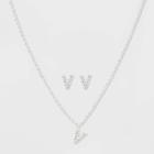 Initial V Crystal Jewelry Set - A New Day Silver, Women's