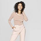 Women's Striped Long Sleeve Crew Neck T-shirt - A New Day Rust/white (red/white)