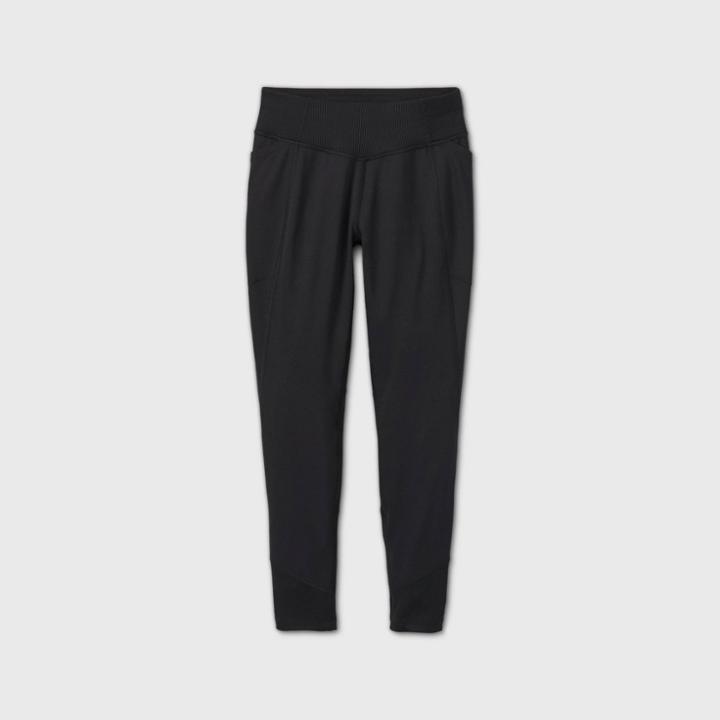 Girls' Rib Pieced Performance Leggings With Side Pockets - All In Motion Black