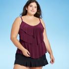 Women's Plus Size Tiered Tankini Top - Aqua Green Currant Red