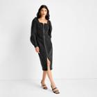 Women's Puff Long Sleeve Zip-front Denim A-line Dress - Future Collective With Kahlana Barfield Brown Black Denim