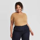 Women's Plus Size Short Sleeve Rib T-shirt - A New Day Brown