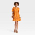 Women's Short Sleeve Lattice Detail Dress - Knox Rose Gold