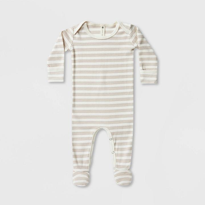 Q By Quincy Mae Baby Striped Ribbed Footed Pajama - Ivory