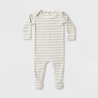 Q By Quincy Mae Baby Striped Ribbed Footed Pajama - Ivory