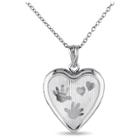 No Brand Heart With Handprint Locket Pendant Necklace In Sterling Silver (18), Women's