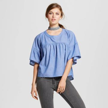 Women's Ruffle Chambray Babydoll Top - Love @ First Sight (juniors') Chambray