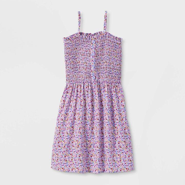 Girls' Smocked Button-front Dress - Art Class Purple