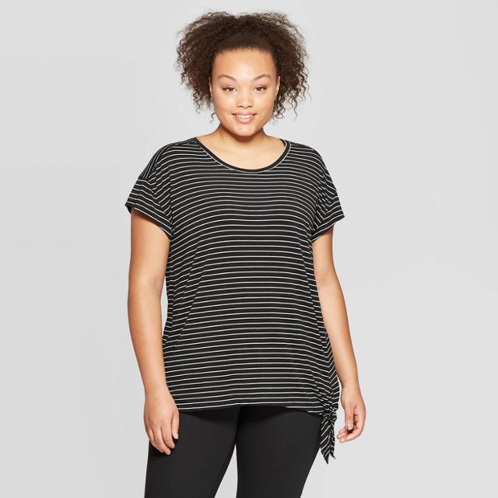 Women's Plus Size Striped Short Sleeve Side Tie T-shirt - C9 Champion Black/white