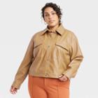 Women's Plus Size Cropped Faux Leather Bomber Jacket - A New Day Brown