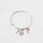 No Brand Stainless Steel 'mother Daughter' Cubic Zirconia Heart And Key Bangle Bracelet - Rose Gold