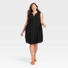 Women's Plus Size Sleeveless Smocked Button-down Dress - Knox Rose Black