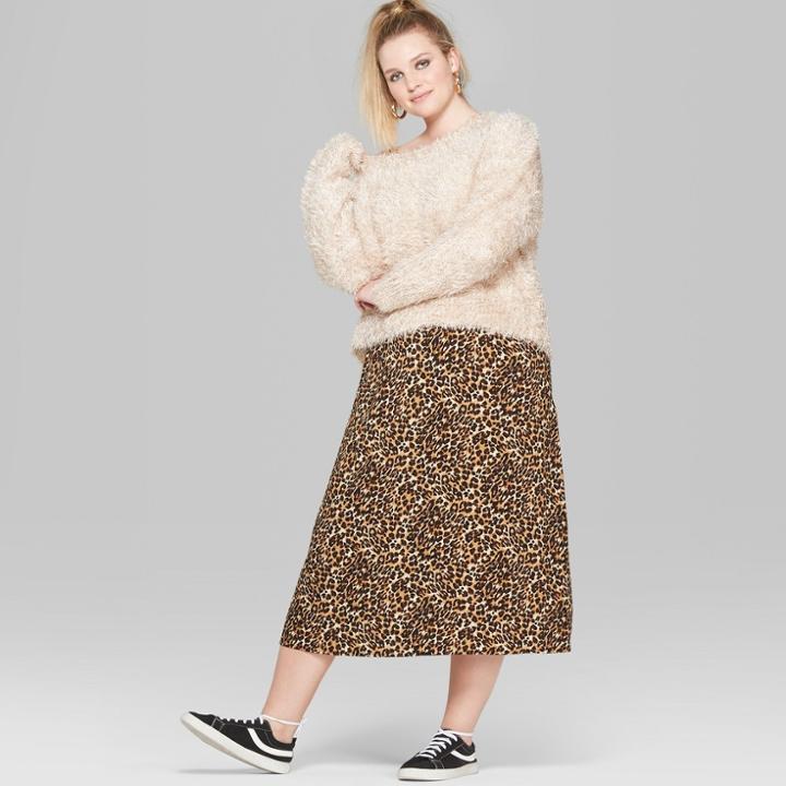 Women's Plus Size Scoop Neck Long Sleeve Pullover - Wild Fable Gold