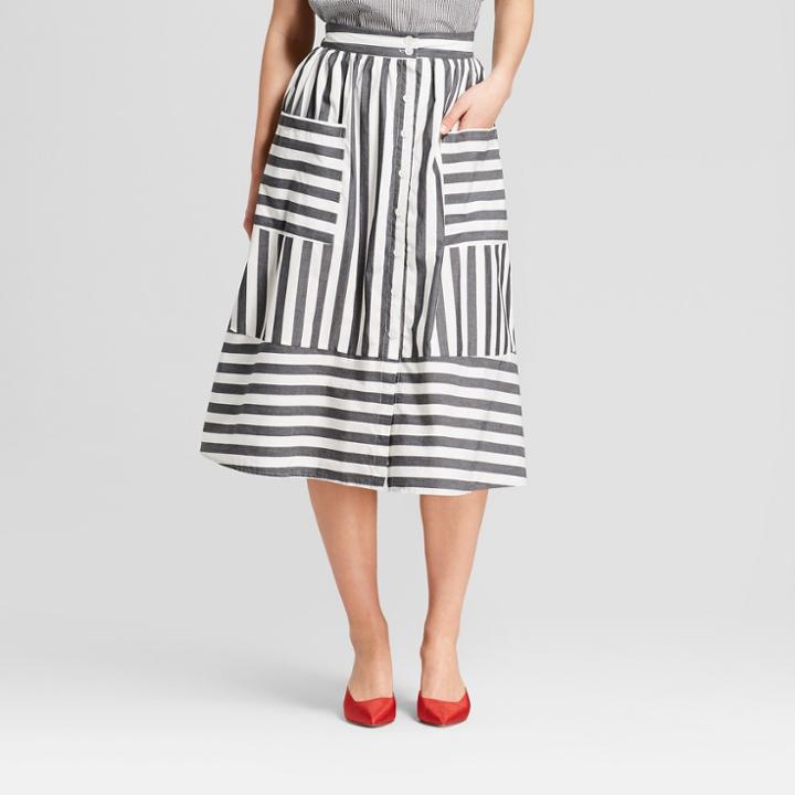 Women's Striped Button-down Birdcage Skirt - Who What Wear Black/white 8, Black/white