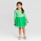 Toddler Girls' Shamrock Stripe Tulle Dress - Cat & Jack Green 12m, Toddler Girl's